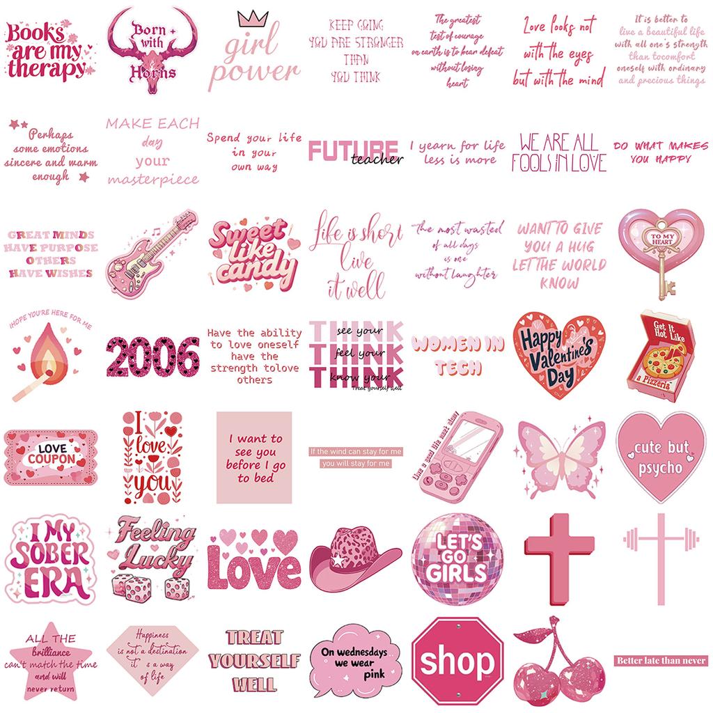 50 New Pink Romantic Quotes Graffiti Stickers Decorate Ipad Suitcase Notebook Diy Waterproof