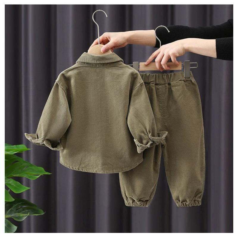 Детские вельветовые комплекты из 2 предметов для мальчиков, модные детские куртки с длинными рукавами и мешковатые повседневные брюки-джоггеры весна-осень в корейском стиле
