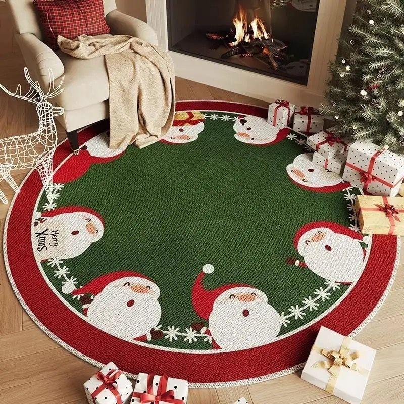 Christmas Plush Rug Festive Home Decor Round Area Bedroom Living Room