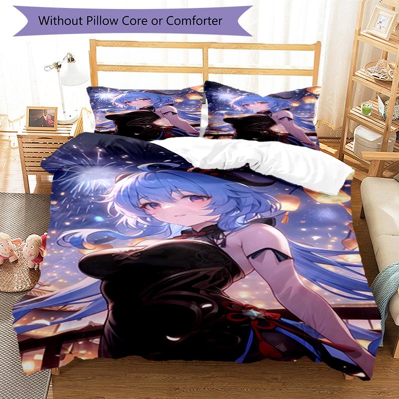 3pcs Genshin Impact characters5 pattern bedding set duvet cover set includes duvet cover &pillowcases, perfect all season bedroom decoration & gift