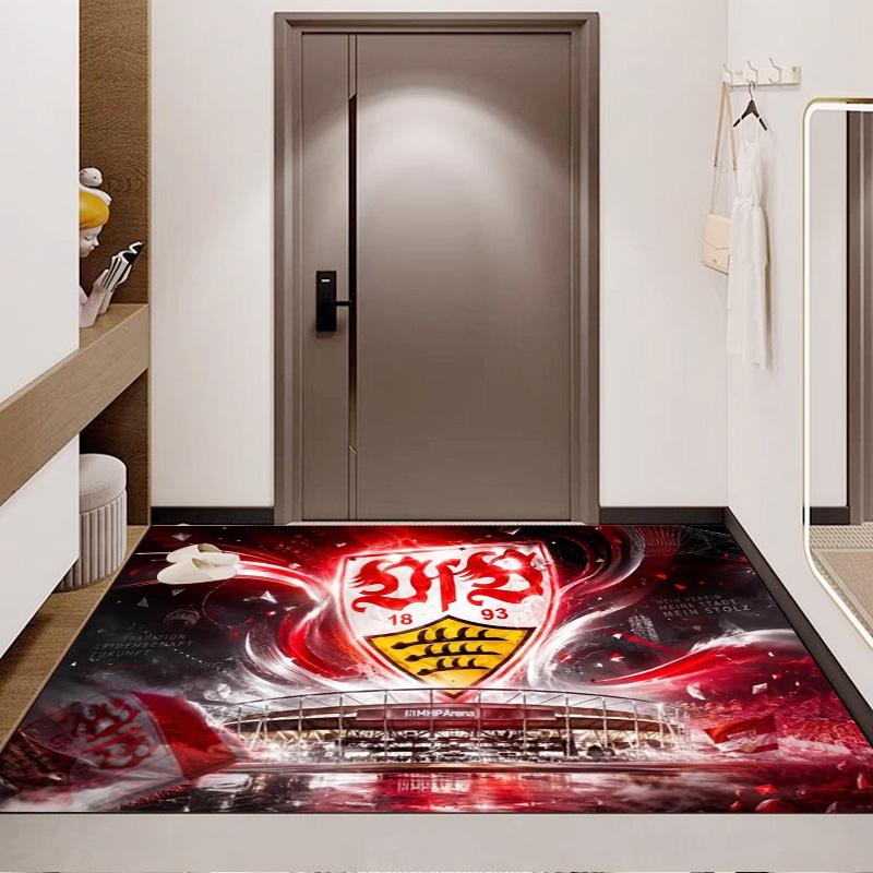 Клубный герб VfB Stuttgart Красная волна Печать стадиона Ковер Площадка для ковра Фан немецкого футбола Нескользящий Прямоугольный коврик для пола Игровая комната Гостиная Спальня Домашний декор Ковер