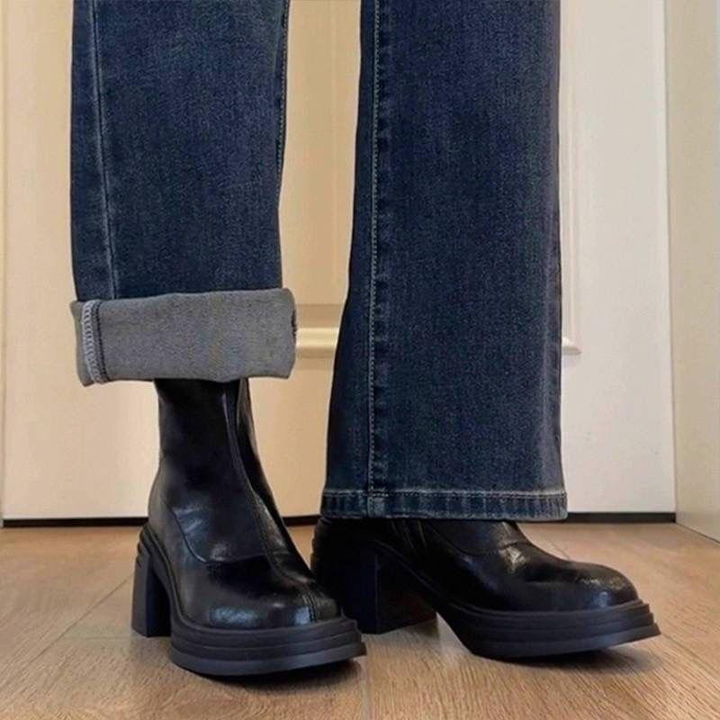 Модные Универсальные Удобные Ботильоны на Толстом Каблуке Женские Осенне-Зимние Новые Маленькие Повседневные Ботинки Мартин Женские