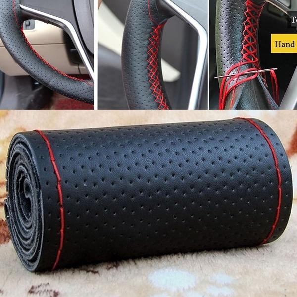 Microfiber Car Steering Wheel Cover Soft Leather Braid On The Steering-Wheel With Needle Thread DIY Car Decoration