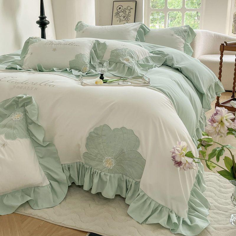 G5Z Корейский набор постельного белья "Принцесса и Подсолнух" - Большой пододеяльник и простыня на резинке, Девичий комплект из четырех предметов