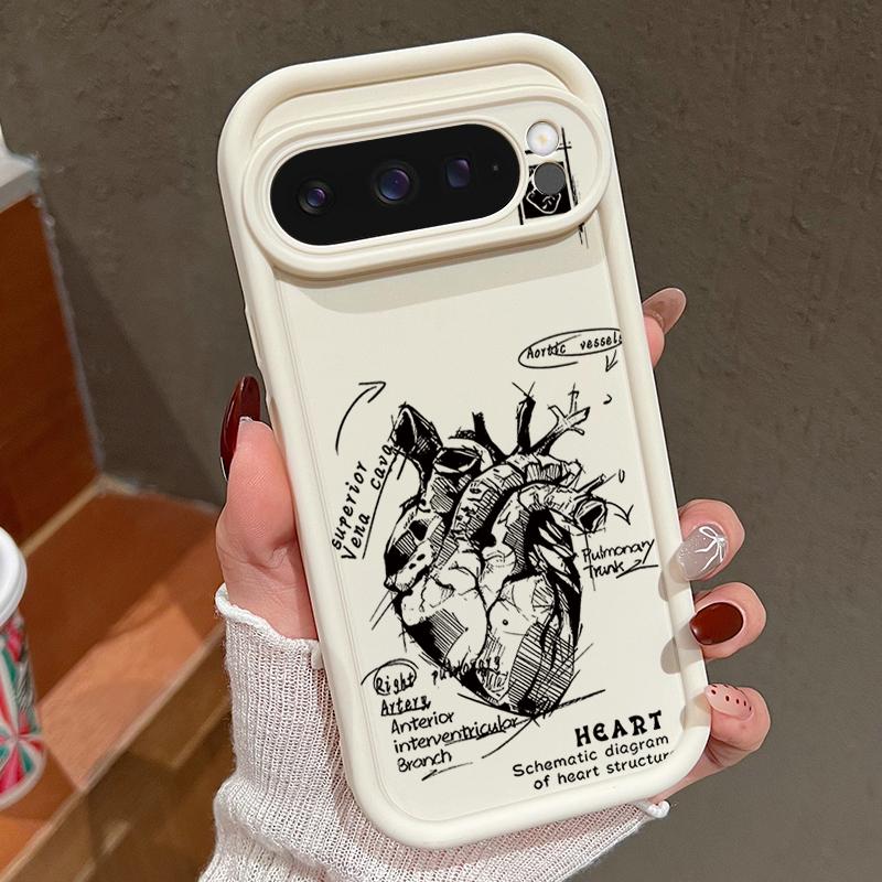 Матовый чехол TPU с рисунком в виде сердца для Google Pixel 9 Pro XL 8A 8 Pro 7 7A Мягкий силиконовый противоударный защитный чехол для телефона