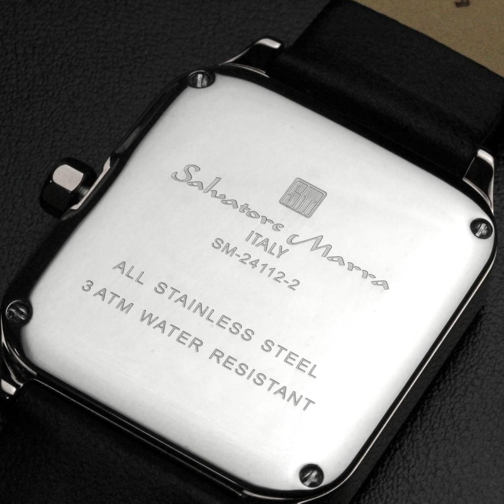 Salvatore Marra Moon Phase Square Watch, Model SM24112, Leather Strap, Multi-Calendar, Limited Edition, Water Resistant