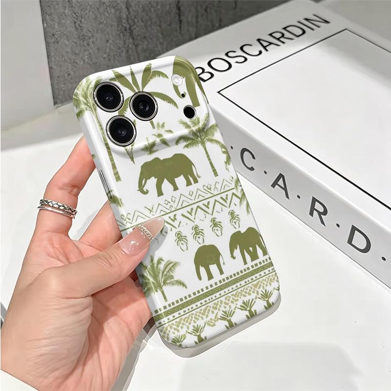 Safari Elephant Silhouette Palm Tree Pattern Graphic Art Design Film Aesthetic Protective Phone Case Cover For iPhone 14 15 16 Pro Max Plus