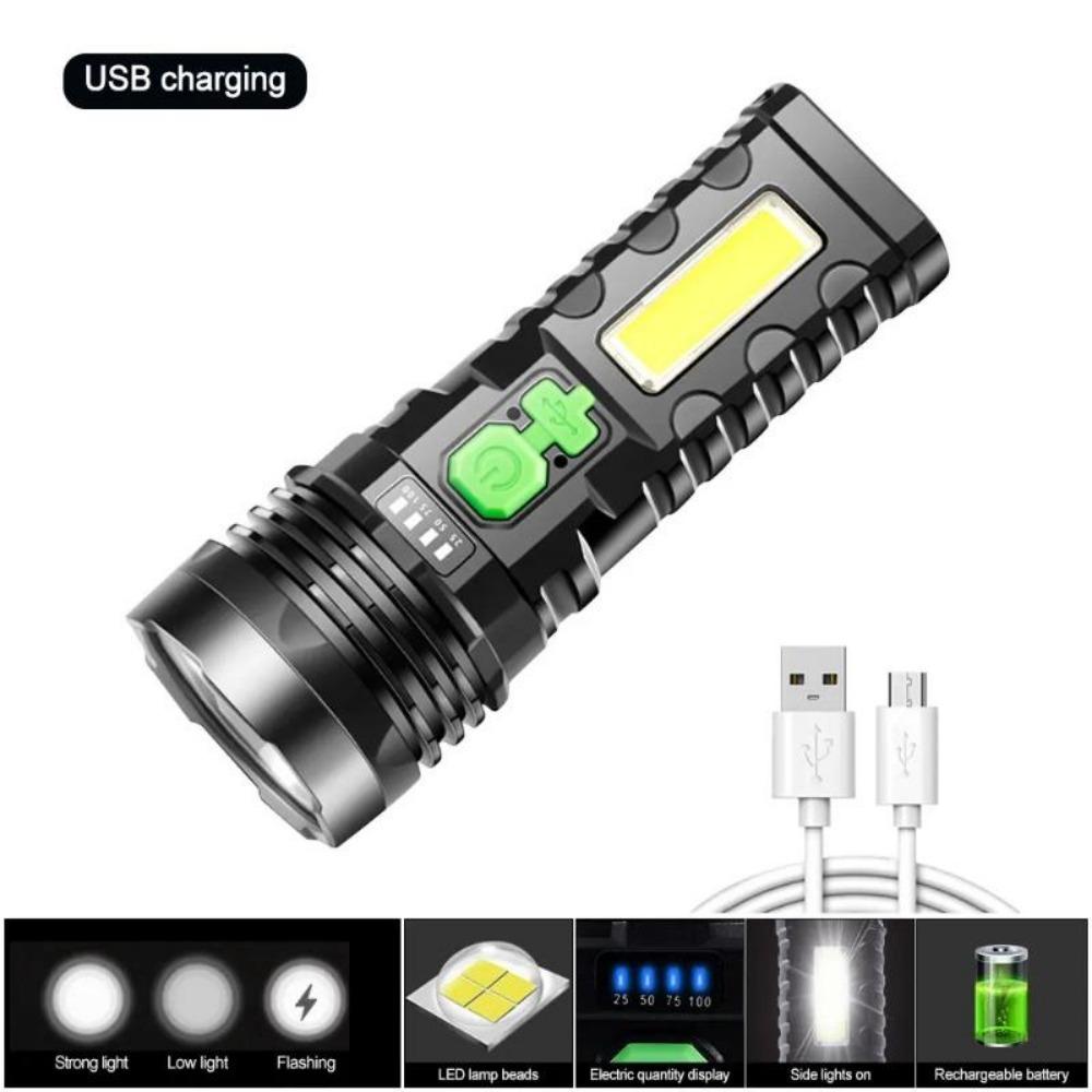 50 Вт USB-фонарик, перезаряжаемый, 4 режима переключения, водонепроницаемый фонарь для кемпинга, пешего туризма, рыбалки, приключений, экстренной помощи
