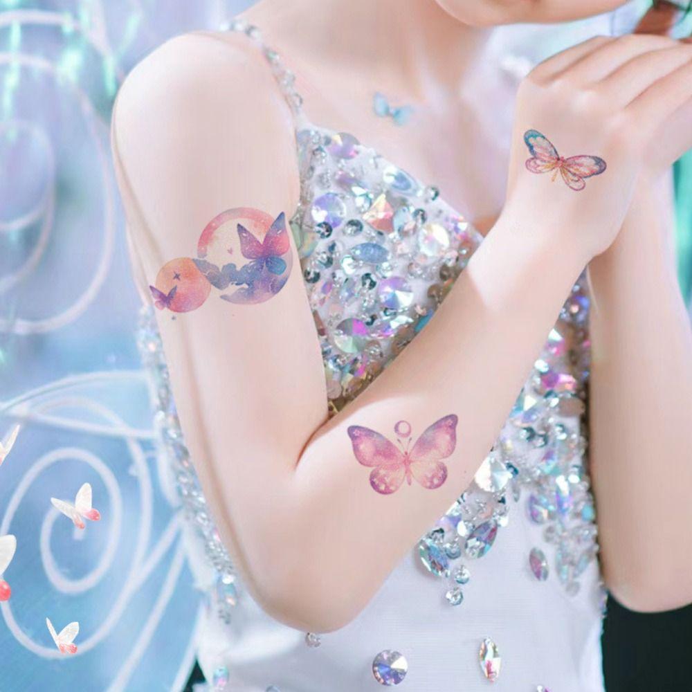 Водонепроницаемая наклейка с татуировкой бабочки, мультяшные поддельные татуировки, детская наклейка на руку, музыкальный фестиваль