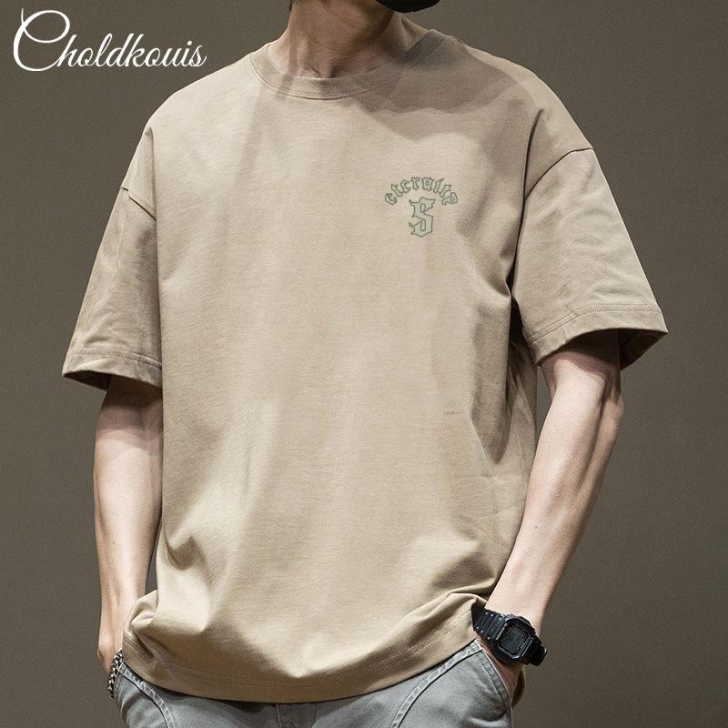 Cotton Short Sleeved T-shirt for Men's Summer 2025 New Loose Base Shirt for Men's Fashion, American Style, High-end and Thin T-shirt