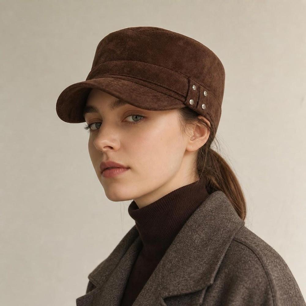 Retro Flat Top Hat Imitation Suede Rivet cap Korean Style Baseball Cap for Women