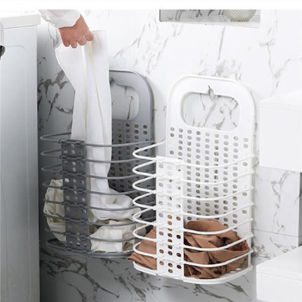 Plastic Collapsible Hanging Laundry Basket with Carry Handle Space-Saving Wall Hanging Laundry Basket Durable Tall Folding Plast
