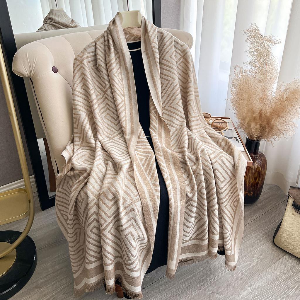 Весенне-осенний тонкий шарф Двусторонний шарф из имитации кашемира Женская шаль на четыре сезона Чувство стиля Теплый Универсальный