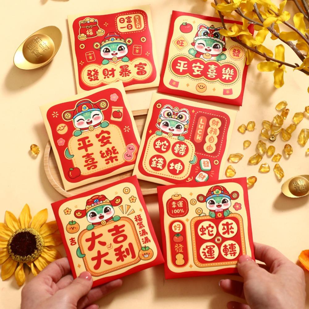6Pcs Cartoon Chinese Snake Year Red Envelope New Year Money Envelope Spring Festival