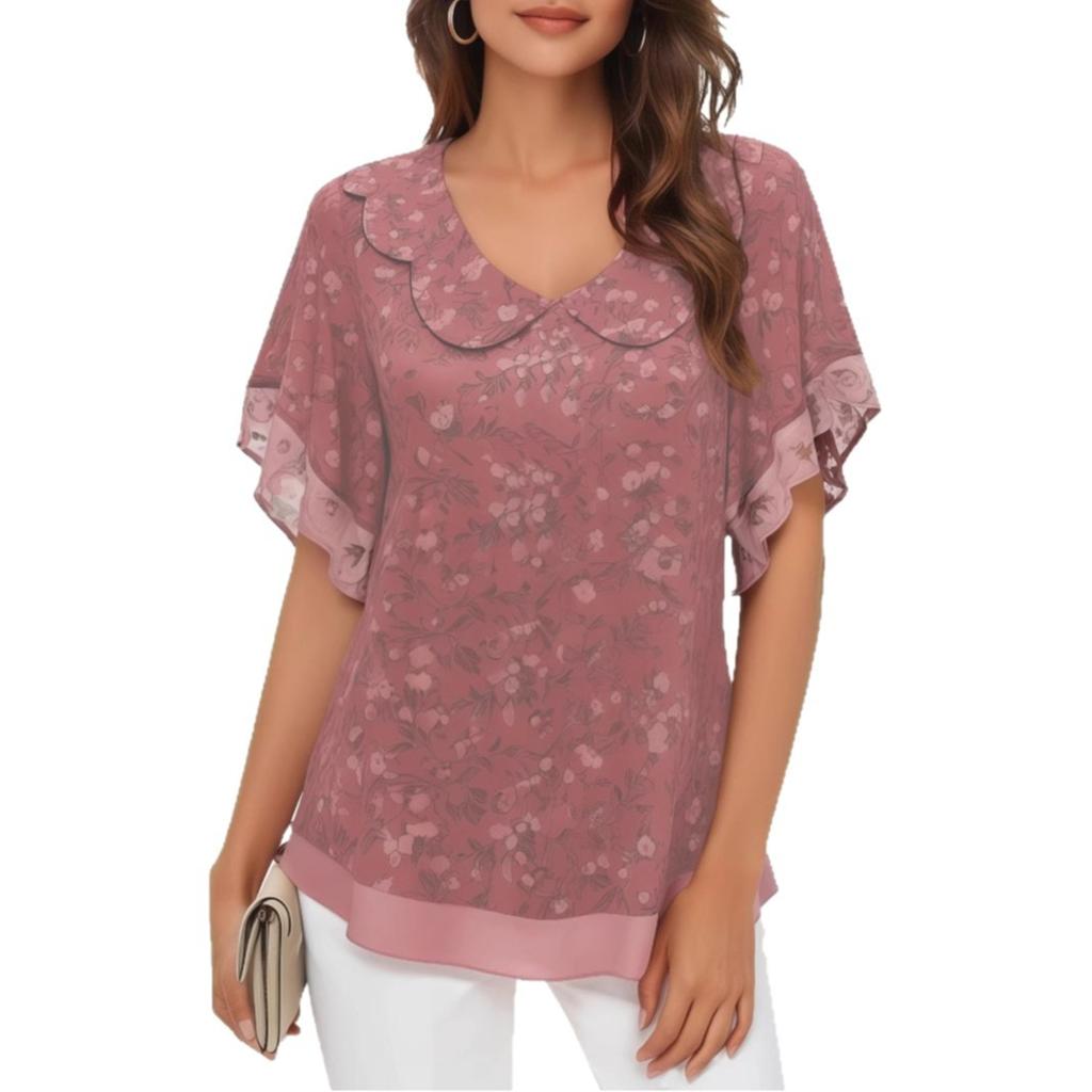 Women's Fungus Round Neck Ultra-thin Chiffon Printed Short-sleeved T-shirt