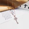 Korean Style Fashion Crystal Zircon Key Pendant Stainless Steel Necklace For Women Cute Gold Color Ladies Clavicle Chain Jewelry