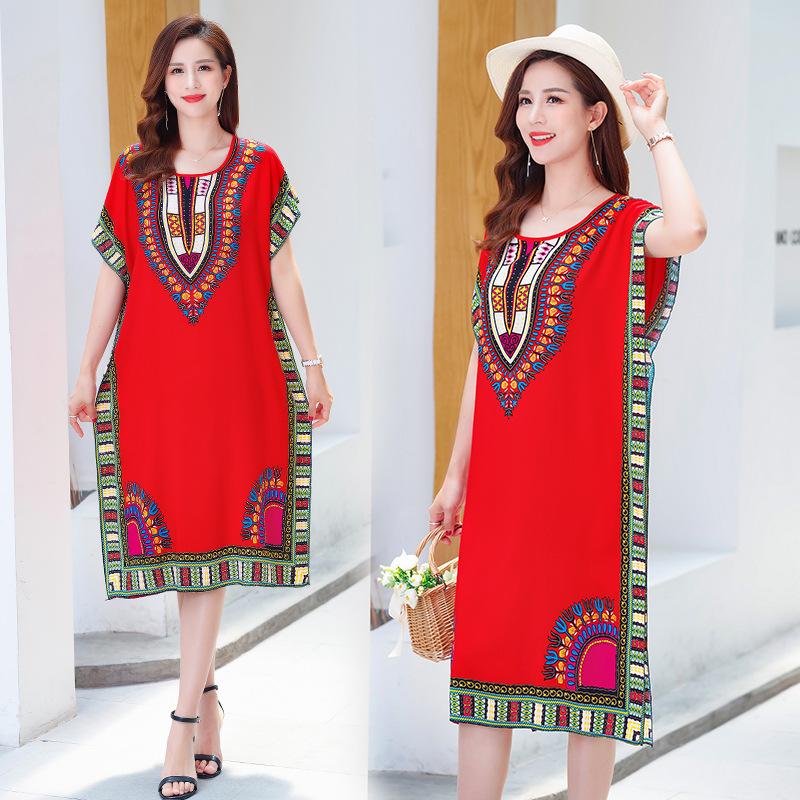 Летнее платье средней длины с рукавами «летучая мышь», свободное пляжное платье большого размера, юбка для матери, женская