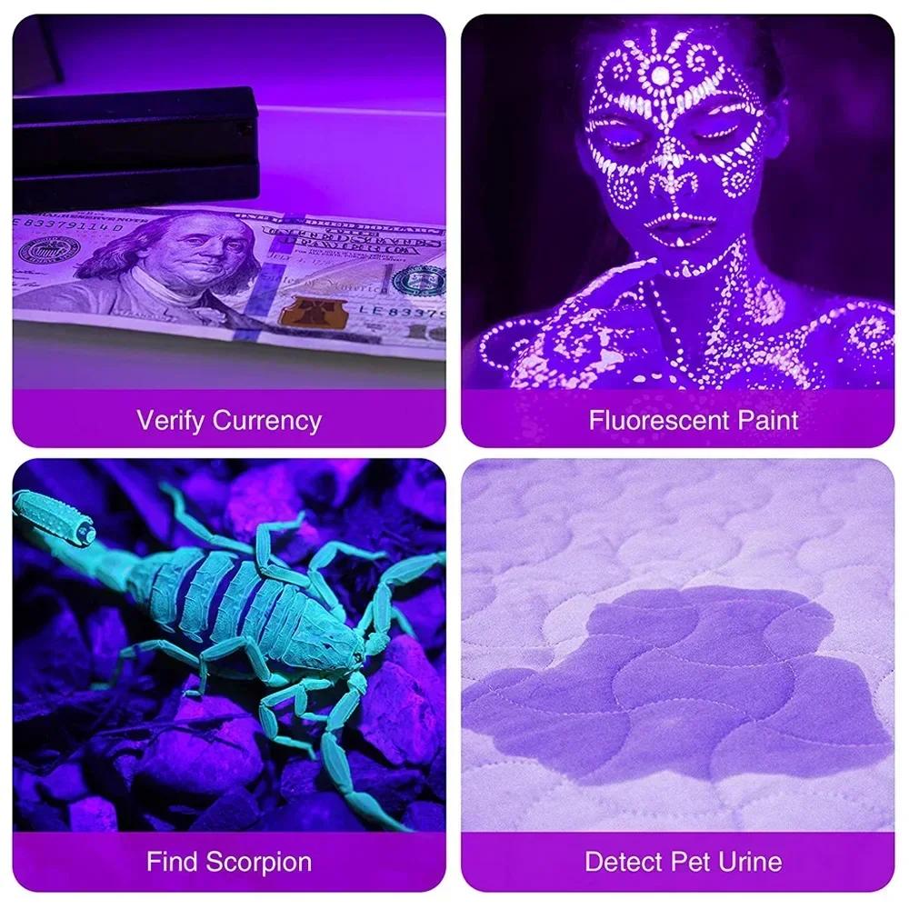 9/12 LED Портативный УФ-фонарик Черный свет 395 нм Ультрафиолетовый фонарь Детектор черного света для мочи собаки, пятен от домашних животных и клопов