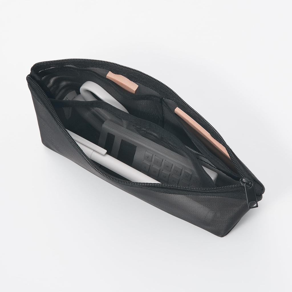 MUJI Nylon Mesh Pencil Case with Width 17 X Height 10 X Gusset 5 Cm NDE06A1S Gusset, Black, Approx.
