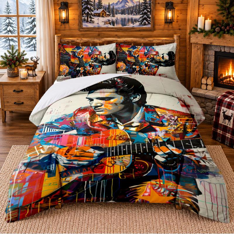 Elvis Presley Pattern Bedding 3Pcs Set Bed Sheet And Pillowcases For Indoor Bedroom