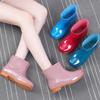 Women's Double Back Low Tube Non-Slip Rain Boots - Waterproof, Fashionable, Warm Cotton Lining, Ideal for Kitchen and Work.