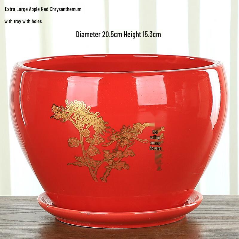 Apple-Shaped Ceramic Planter with Tray