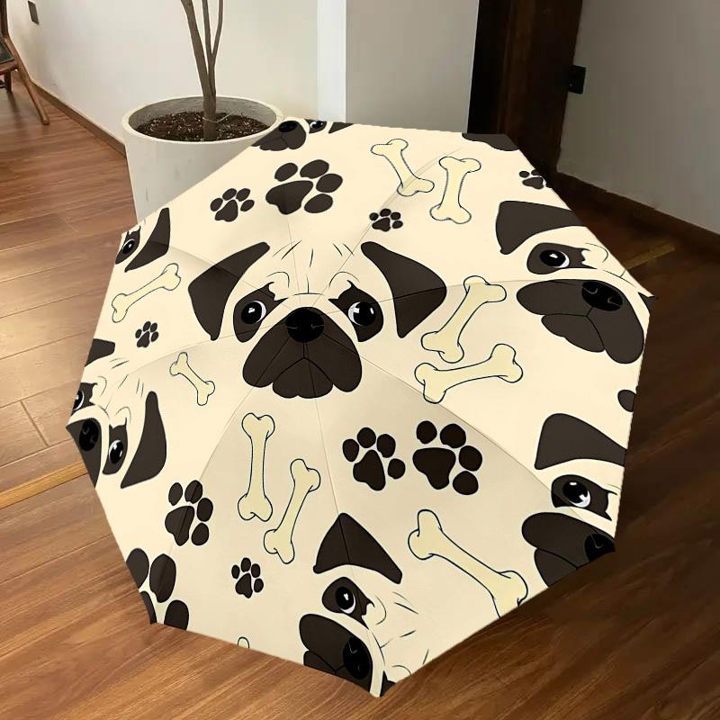 1PC Pug Bone Umbrella-8-Rib Reinforced Portable Folding Travel Suitable for All Seasons Outdoor Daily Use -J0344
