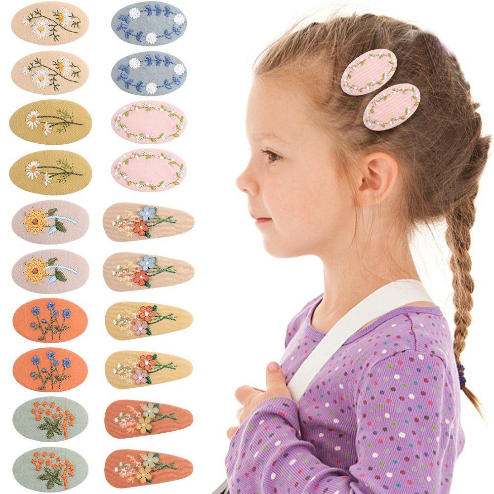 Cute Floral Embroidered Hairpin Set 2Pcs/set Children's Hair Accessories Unique Bangs Clips Kids