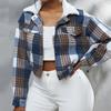 Women Coat Short Type Plaid Print Turn-down Collar Long Sleeves Stretchy Hem Single-breasted Fall Winter Daily Wear Jacket