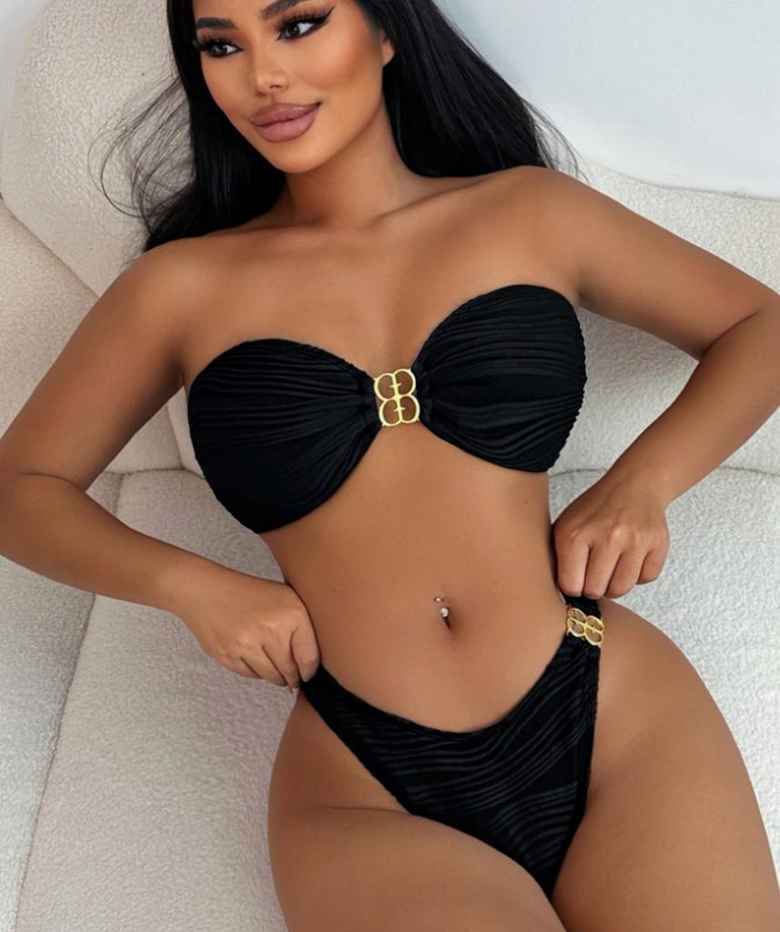 Женский купальник сексуальный черный без бретелек с завязками сзади и высокой талией, бикини, раздельный купальник, пляжная одежда, купальные костюмы