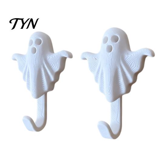 Decorative Wall Hanger 2Pcs 3D Printed Halloween Ghost Hook, White for Mounted Hats Towels Keys, Creative Storage Organizer Entryway Living