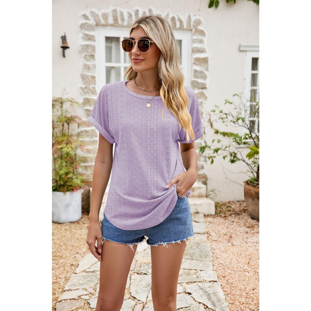 GMXIA Летняя женская повседневная футболка с вырезом O-образным вырезом и короткими рукавами с перфорацией