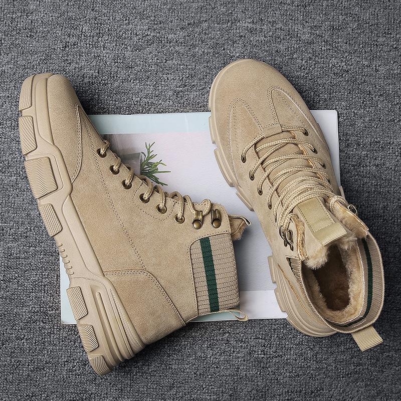 Зимние высокие хлопковые ботинки, новая бархатная теплая мода, черные ботинки Мартин, повседневные одинарные ботинки на шнуровке для мужчин