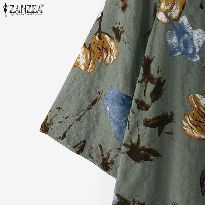 ZANZEA Women Casual Round Neck 3/4 Sleeve Loose Print Blouse