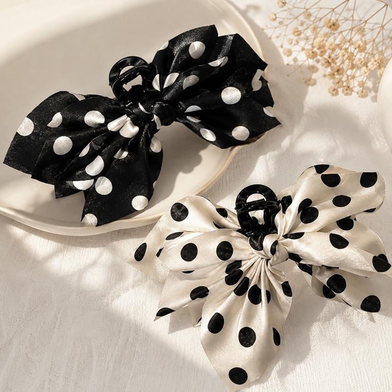 Elegant French Polka Dot Bow Hair Claw Non Slip Strong Grab Clip Women'S Back Of The Head Hairpin Weddings Hair Accessories