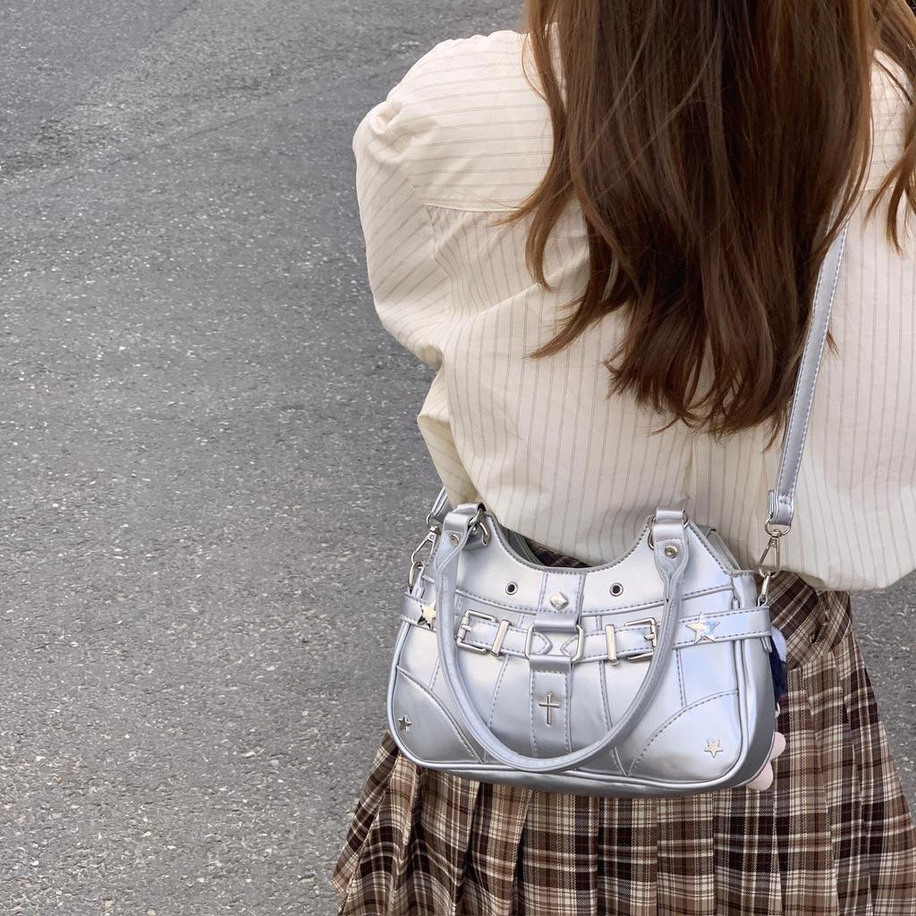 Japanese PU Leather Y2K Spicy Girl Ita Bag - Large Capacity Transparent Badge Crossbody for Students