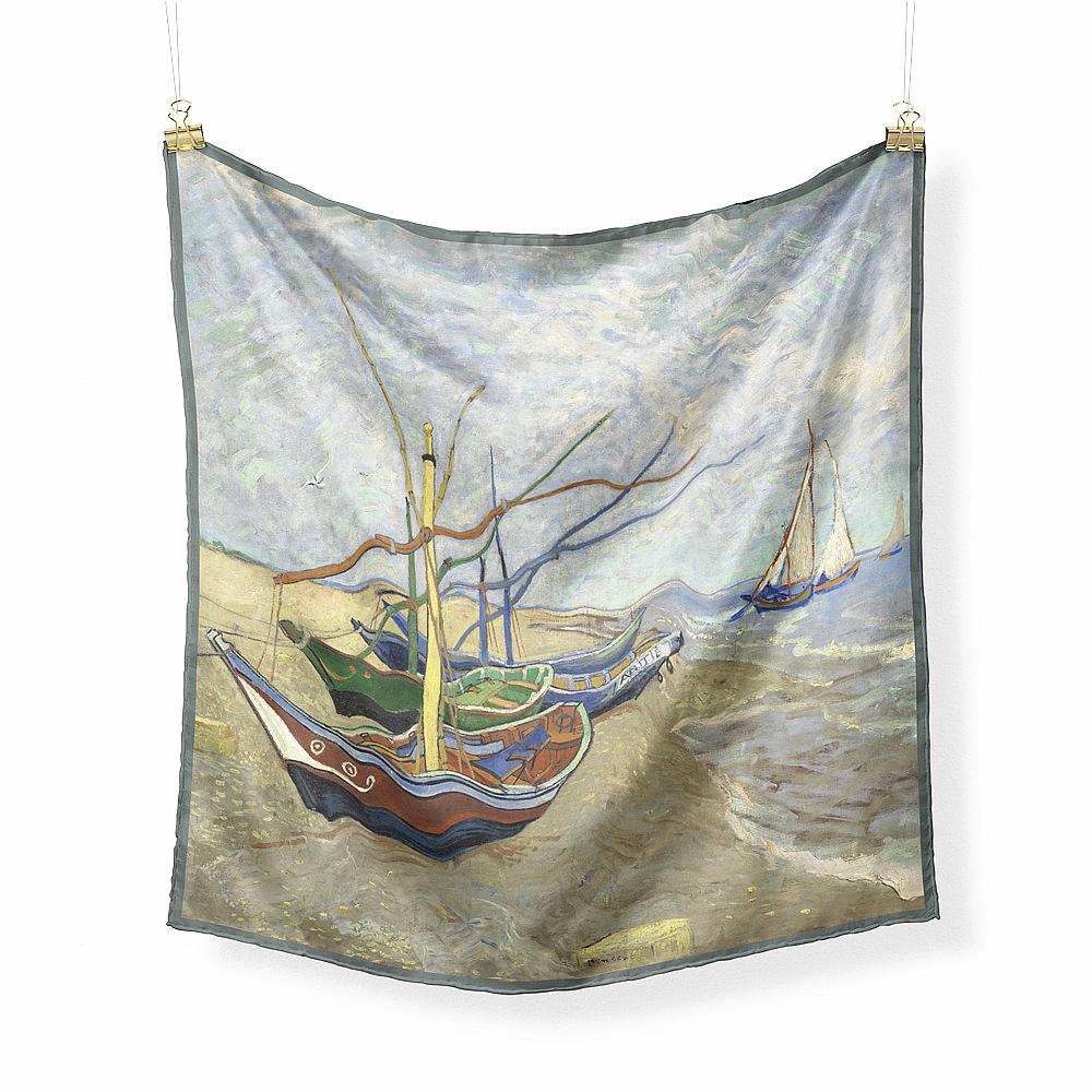 Famous Oil Painting Twill 100% Silk Scarf Fashion Bandana Women Scarf Wraps 53cm Square Scarves Hijab Head Scarf Neckerchief
