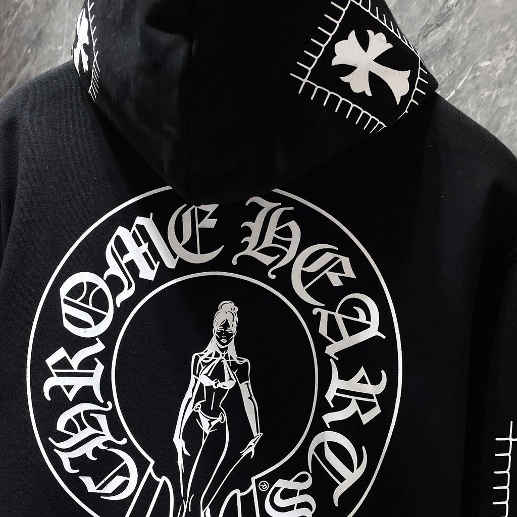 8630 CHROME HEARTS New Spring and Autumn Plus-size Thin Style Classic Style Logo Hooded Sweatshirt for Couples