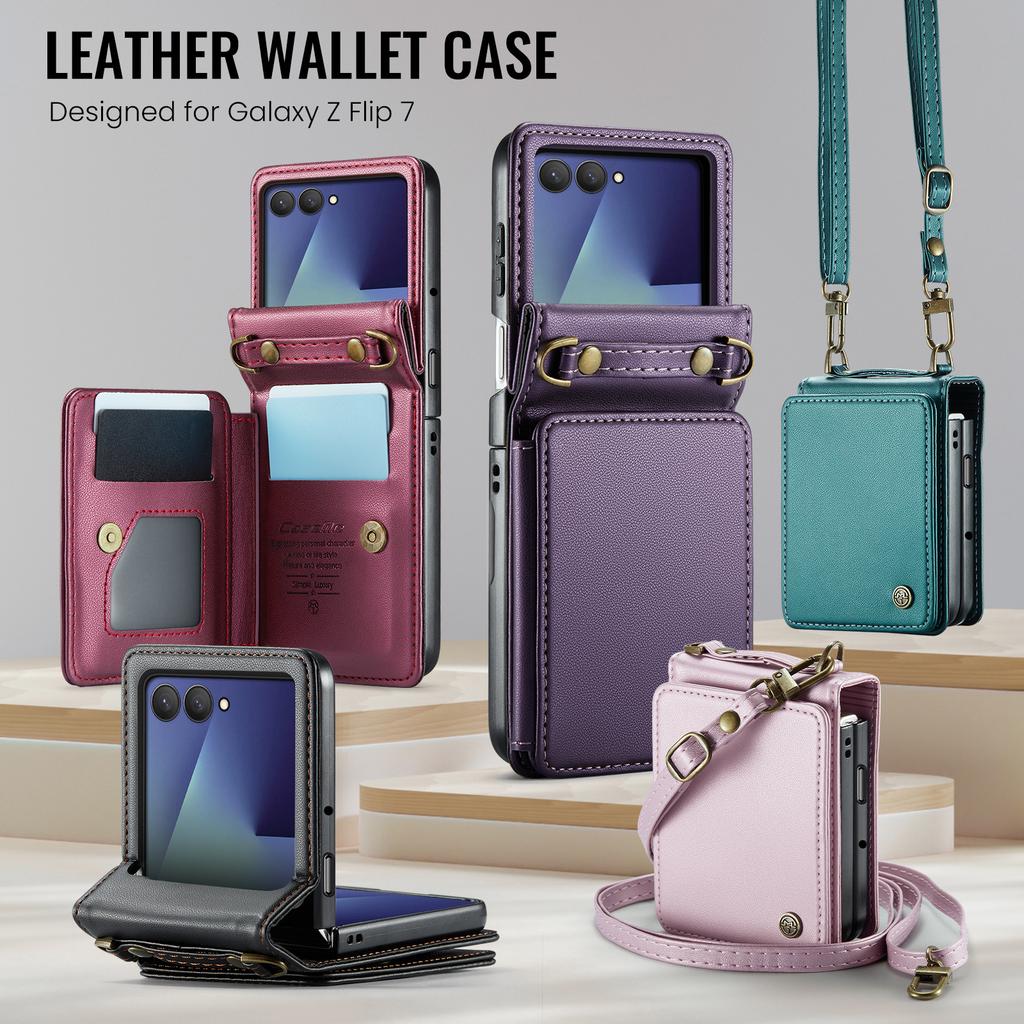 Applicable to Samsung Z Flip7 mobile phone leather case New Z FLIP7 folding mobile phone case diagonal span card protective case