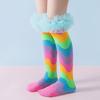 Радужные Лоскутные Гольфы с Рюшами для Девочек Праздничные Детские Носки Принцессы Модные Мягкие Красочные Детские Длинные Носки