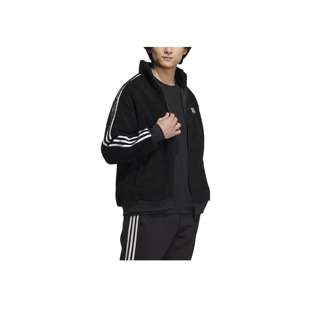 Adidas Neo Logo Pattern Stripe Украшенная куртка на флисовой подкладке Мужская верхняя одежда Черный HN8731