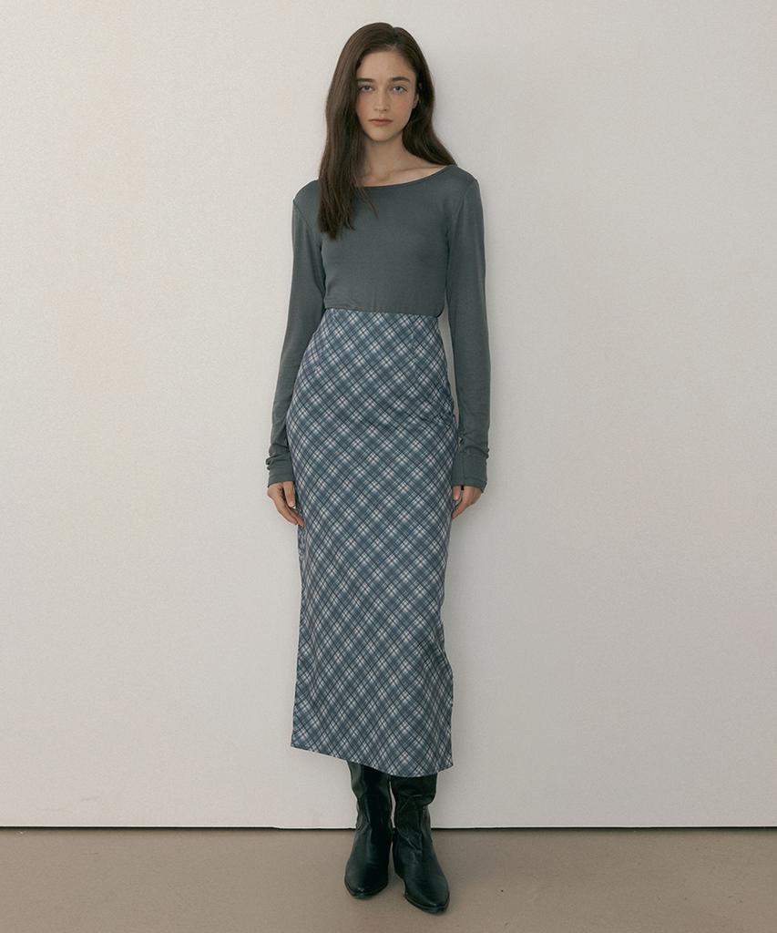 Riorg Mor Check Long Skirt Mild Gray