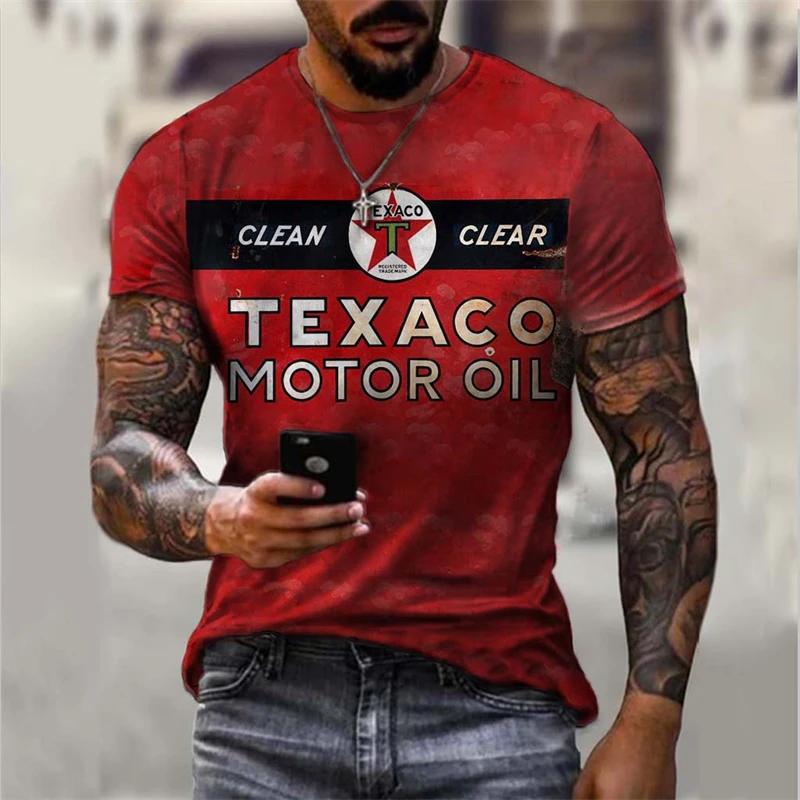 Мужская футболка с принтом Texaco Motor Oil Ретро Винтаж Круглый вырез Короткий рукав Повседневная Уличная одежда Дышащая футболка для мужчин