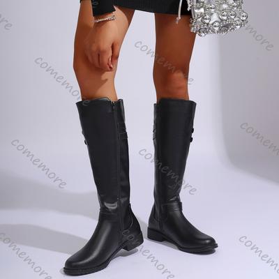 Празднуйте Женские Высокие Сапоги Осень Новые Черные Сапоги Рыцаря с Пряжкой на Ремне для Женщин на Толстом Каблуке до Колена Bottes Femmes