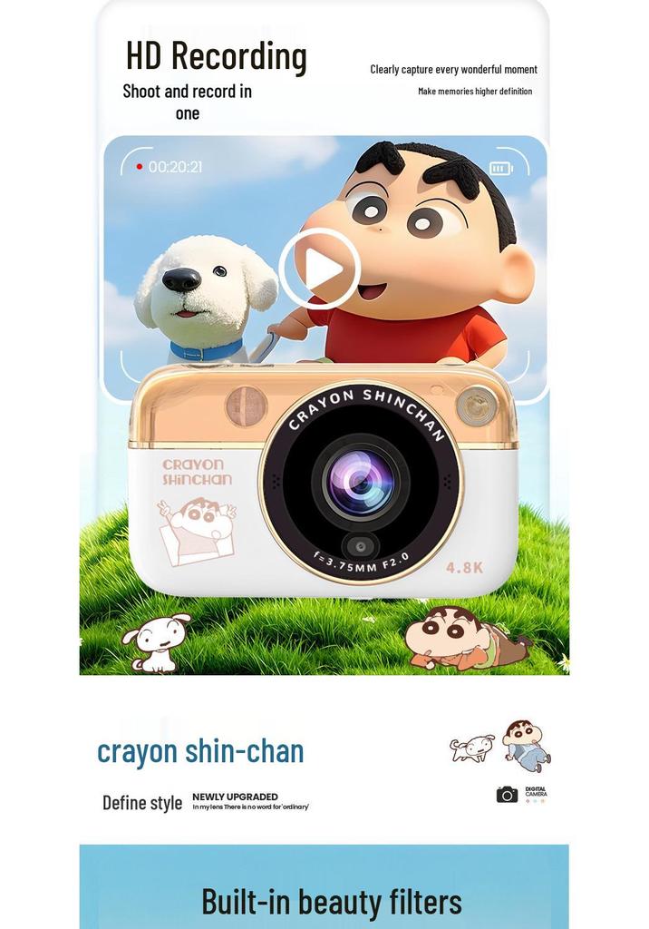 Crayon Shin-chan Dual-Camera Mirrorless Camera with Front & Rear Lenses for Selfies & Campus Photography