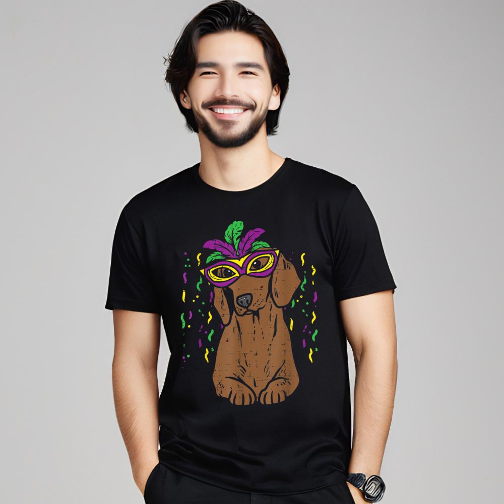 Mardi Gras Dachshund Carnival Wiener Summer Pure Cotton Round Neck Tops Tees Short Sleeve Letter Tee Shirts Classic Tshirts