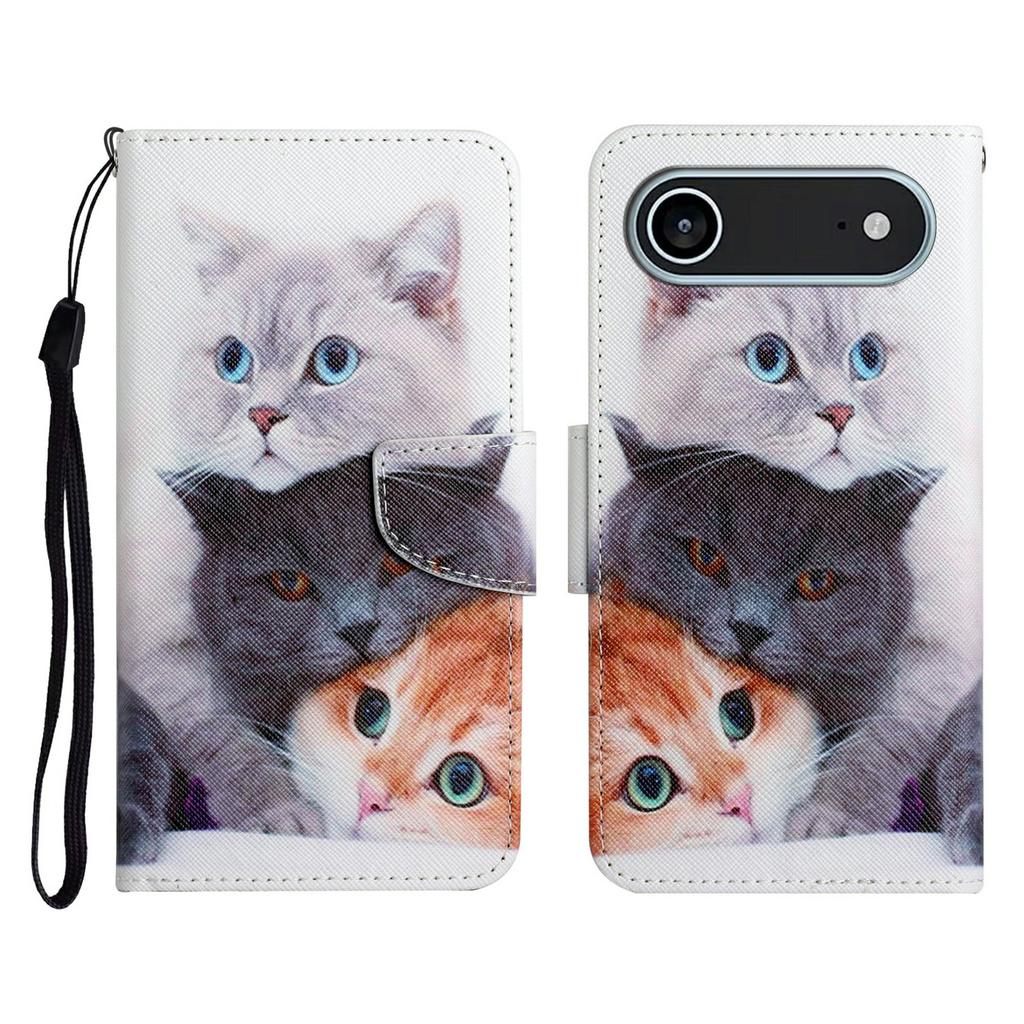 For iPhone 17 Air Case Pattern Printing Protective Leather Folio Phone Cover with Wrist Strap