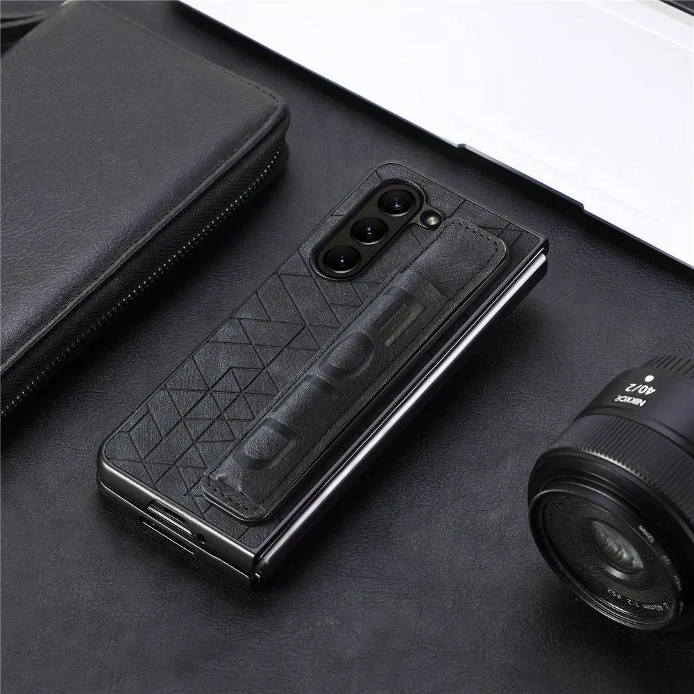 Чехол из искусственной кожи на запястье для Samsung Galaxy Z Fold 6 5 4 3 5G, жесткий чехол для телефона из ПК с держателем S Pen и упором для пальцев(нет ручки)