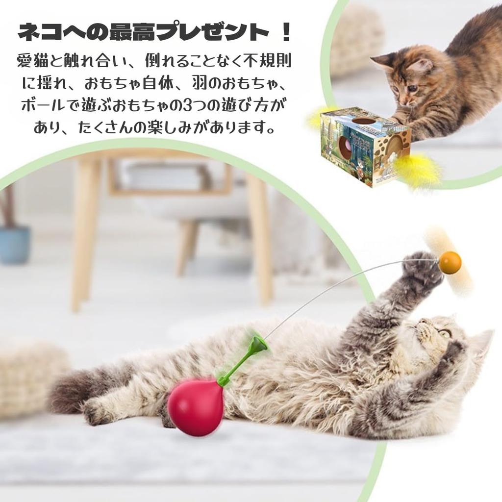 Little Bean Cat Toy, 2-in-1 Cat Toy with Daruma Doll, DIY Box, Cat Ball, and Feather Toy, Solitaire Cat Toy, Stress Relief, Exercise Relief,