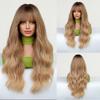 Коричневые блондинистые длинные вьющиеся парики Синтетический волнистый парик с челкой Ombre Натуральные повседневные волосы для женщин Термостойкие волосы